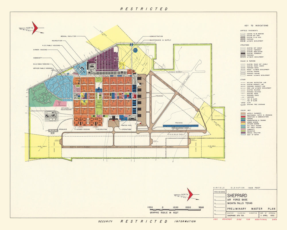 Vintage Map of Sheppard Air Force Base, 1952 print style example