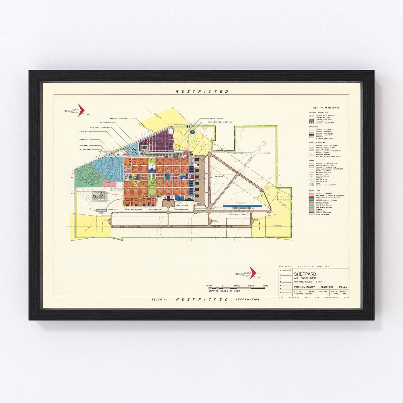Sheppard Air Force Base Vintage Map 1952