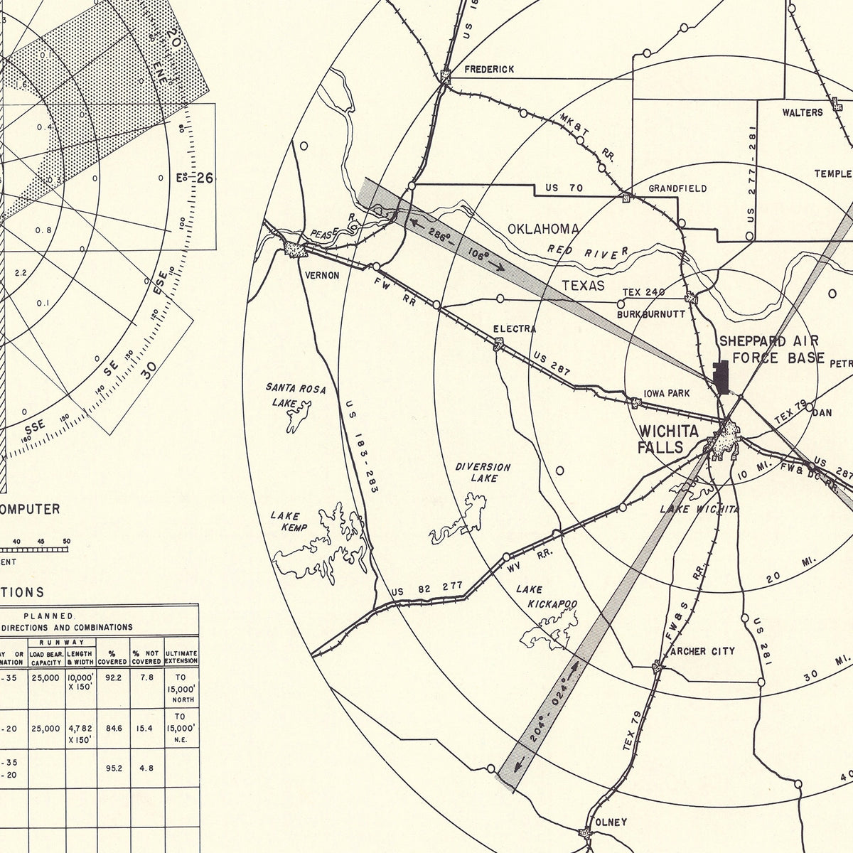 Restored historic details from the 1952 airfield map of Wichita Falls, Texas