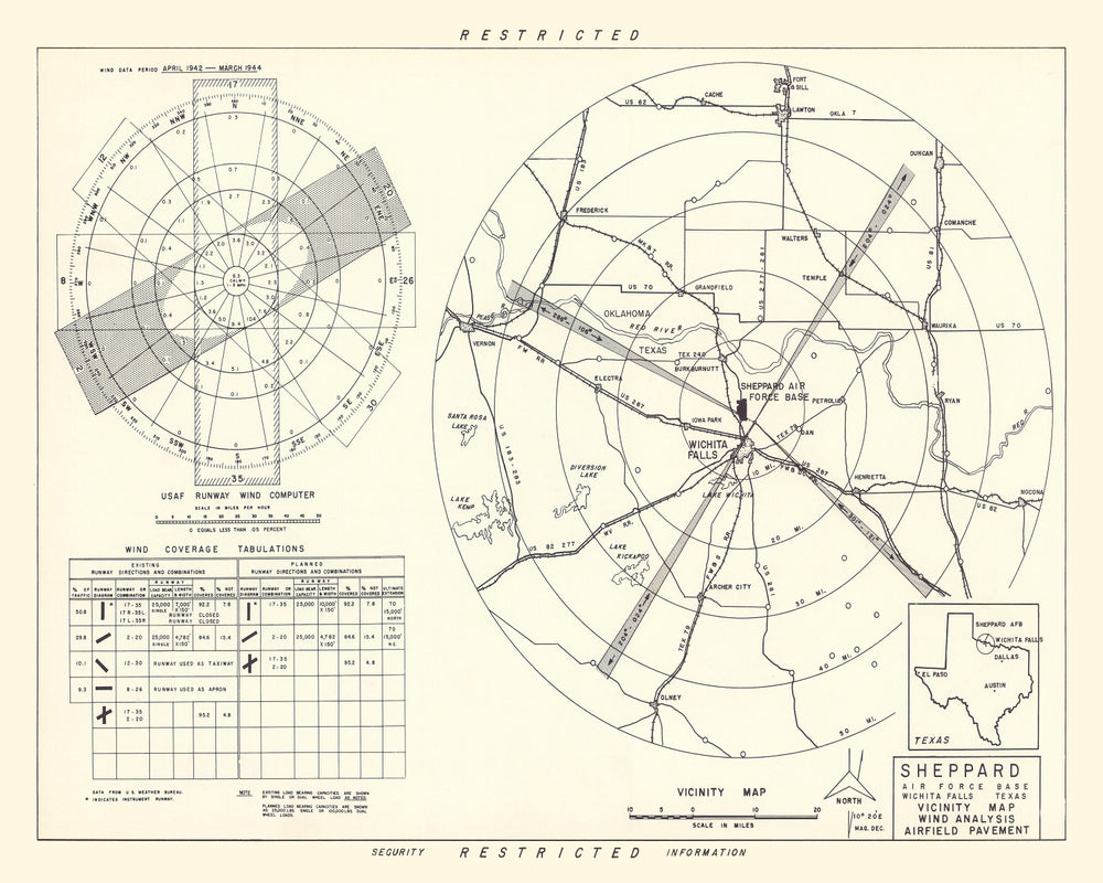 Vintage Map of the Sheppard Air Force Base Vicinity, 1952 print style example