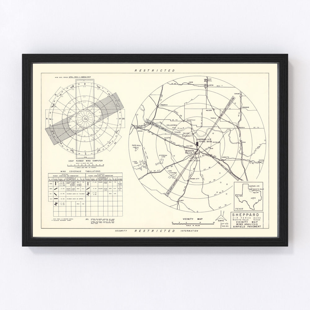 Sheppard Air Force Base Vicinity Vintage Map 1952