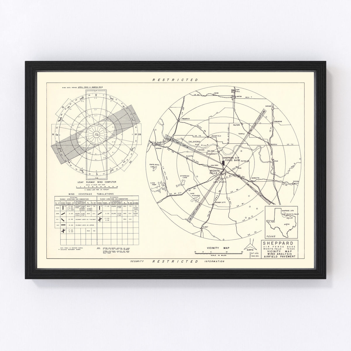 Sheppard Air Force Base Vicinity Vintage Map 1952