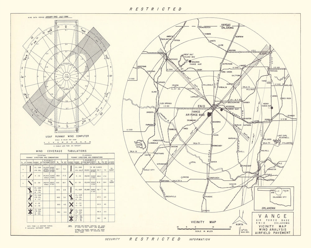 Vintage Map of the Vance Air Force Base Vicinity, 1952 print style example