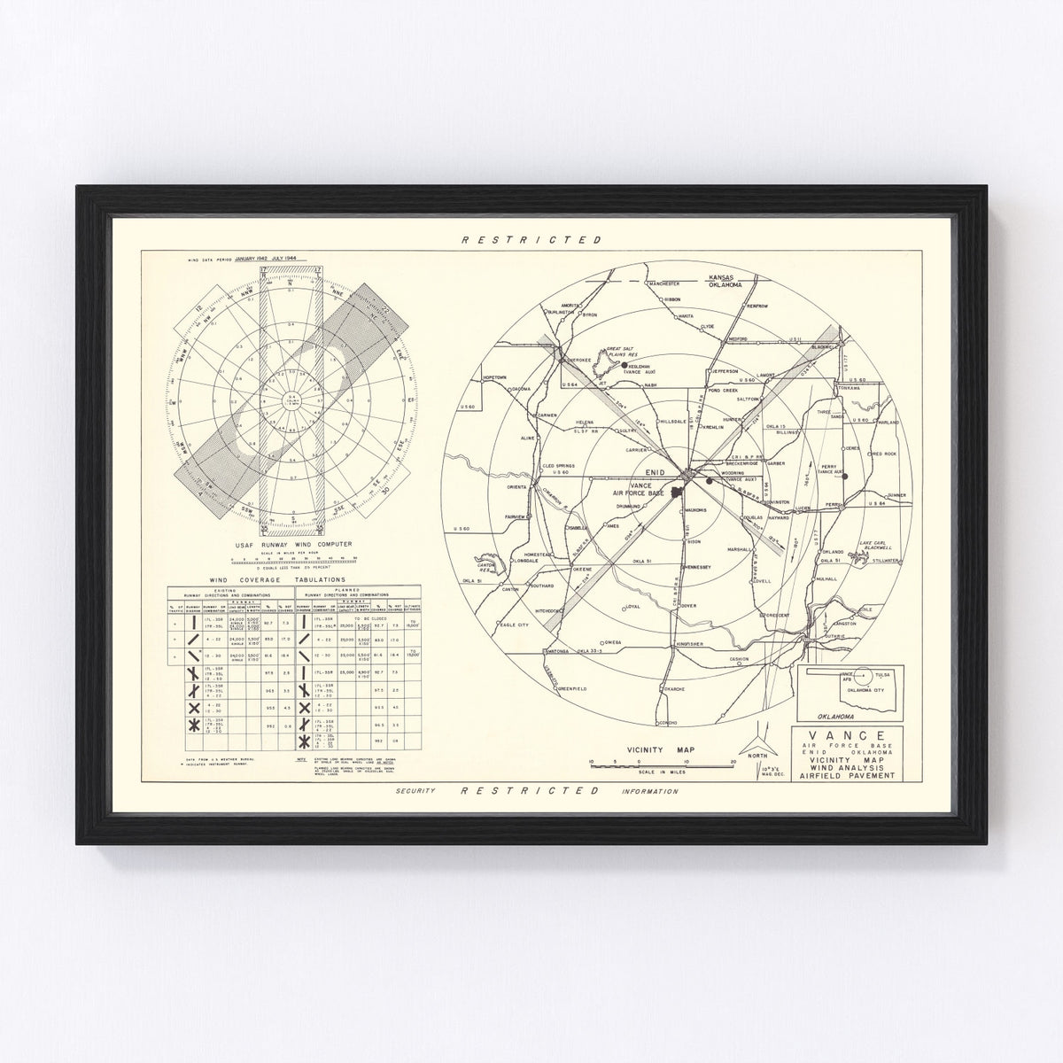 Vance Air Force Base Vicinity Vintage Map 1952