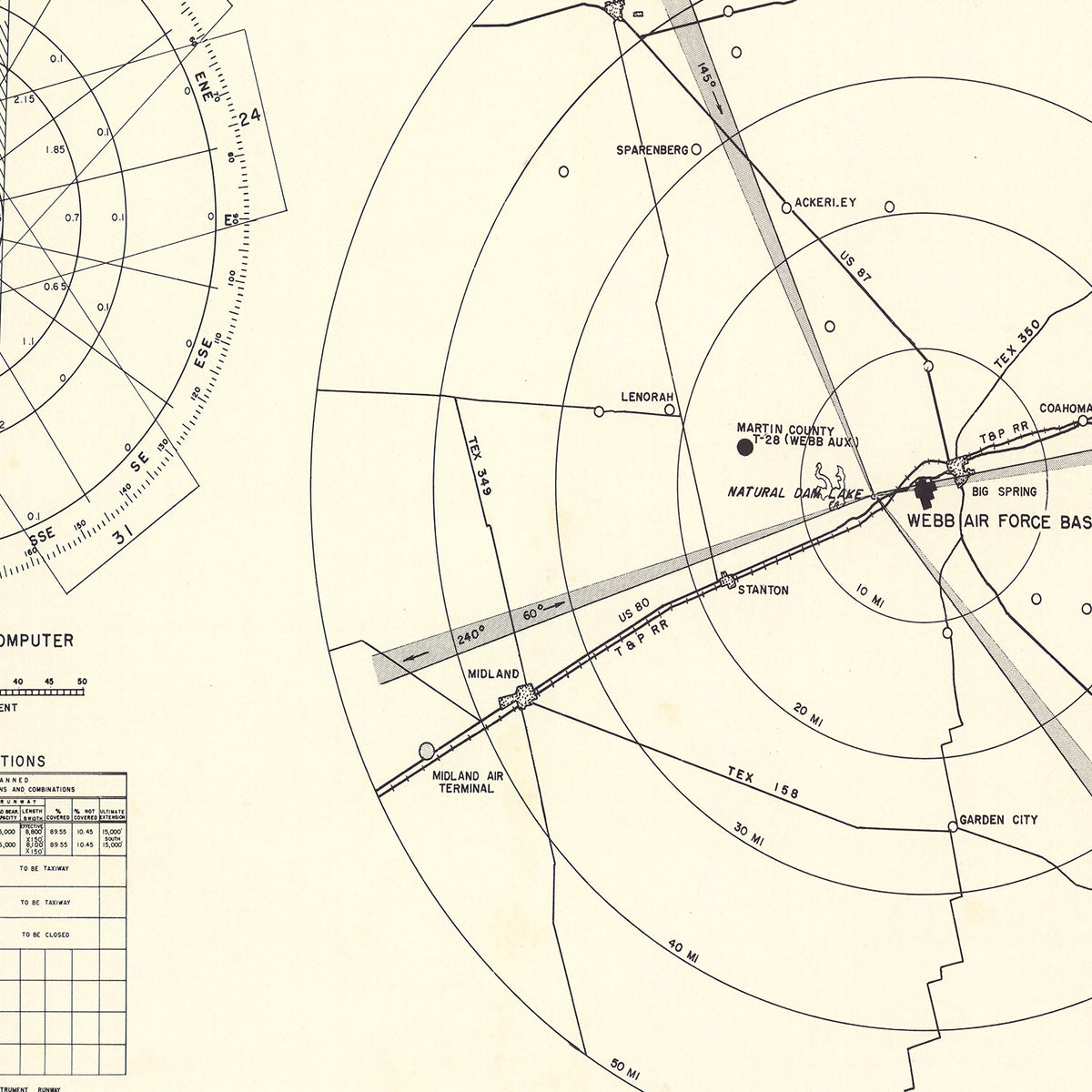 Restored historic details from the 1951 airfield map of Big Spring, Texas