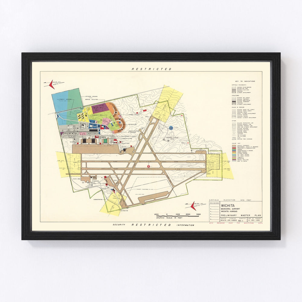 Wichita Municipal Airport Vintage Map 1952