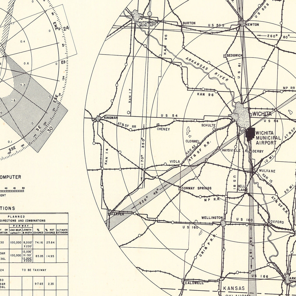 Restored historic details from the 1952 airfield map of Wichita, Kansas