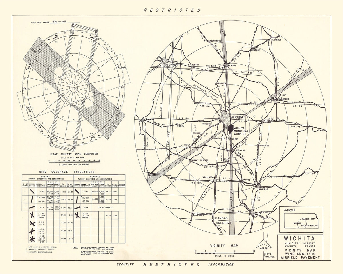 Preview of Vintage Map of the Wichita Municipal Airport Vicinity, 1952