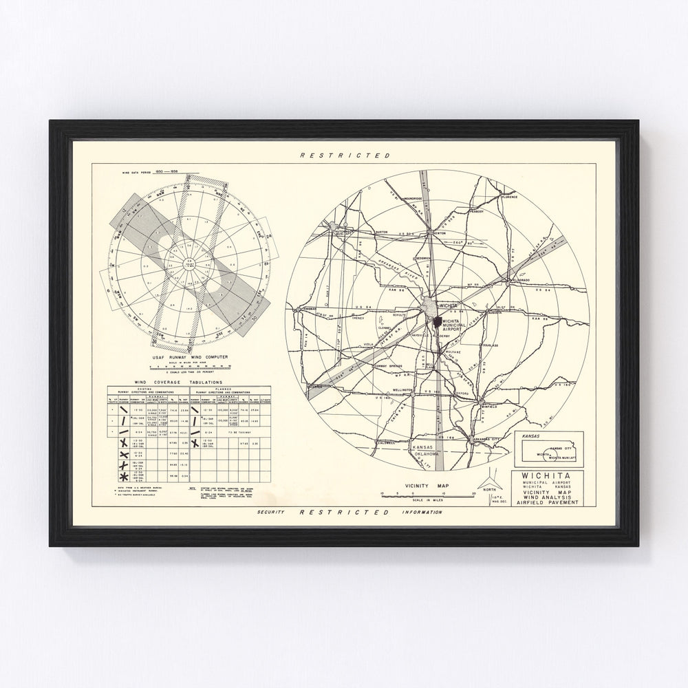 Wichita Municipal Airport Vicinity Vintage Map 1952