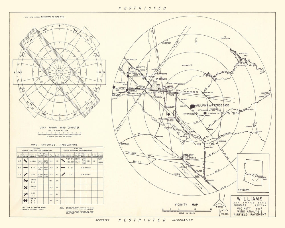 Vintage Map of the Williams Air Force Base Vicinity, 1952 print style example