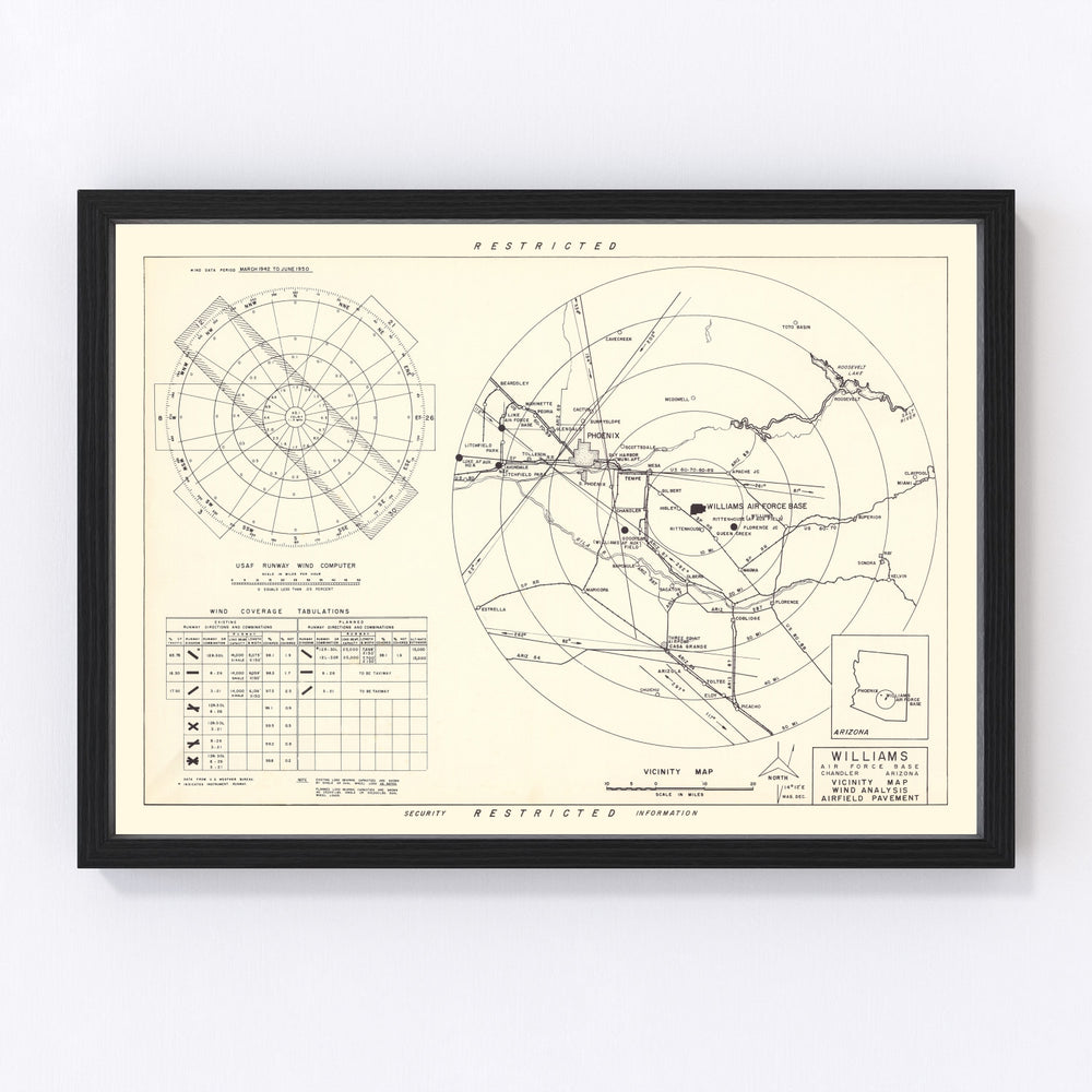 Williams Air Force Base Vicinity Vintage Map 1952