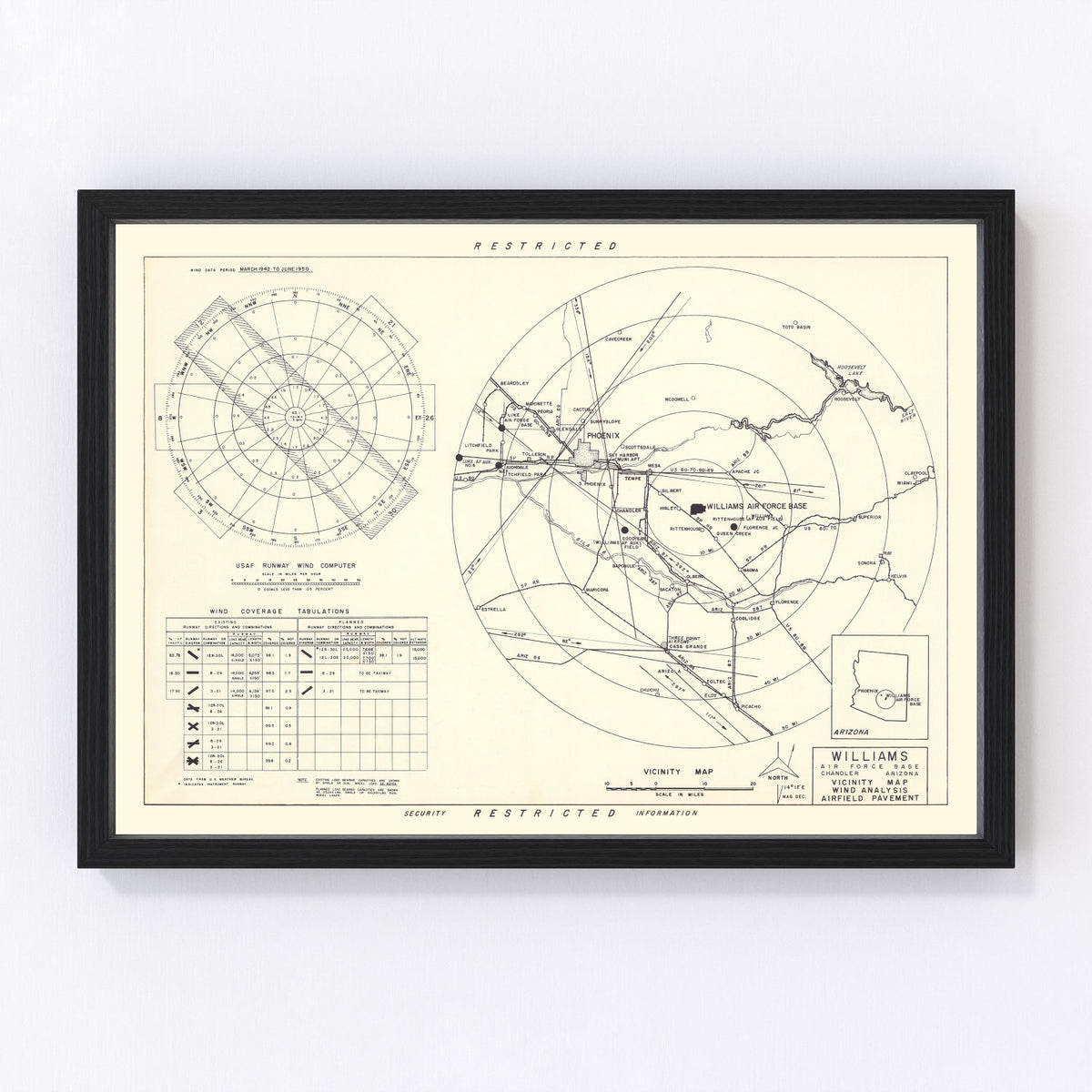 Williams Air Force Base Vicinity Vintage Map 1952