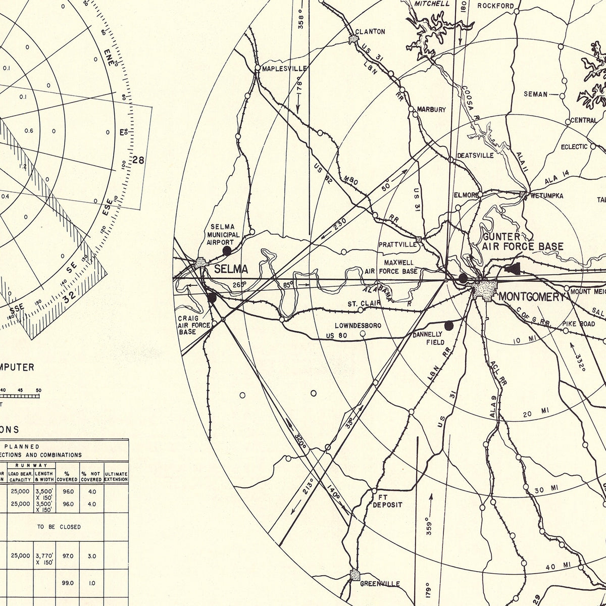 Restored historic details from the 1952 airfield map of Montgomery, Alabama