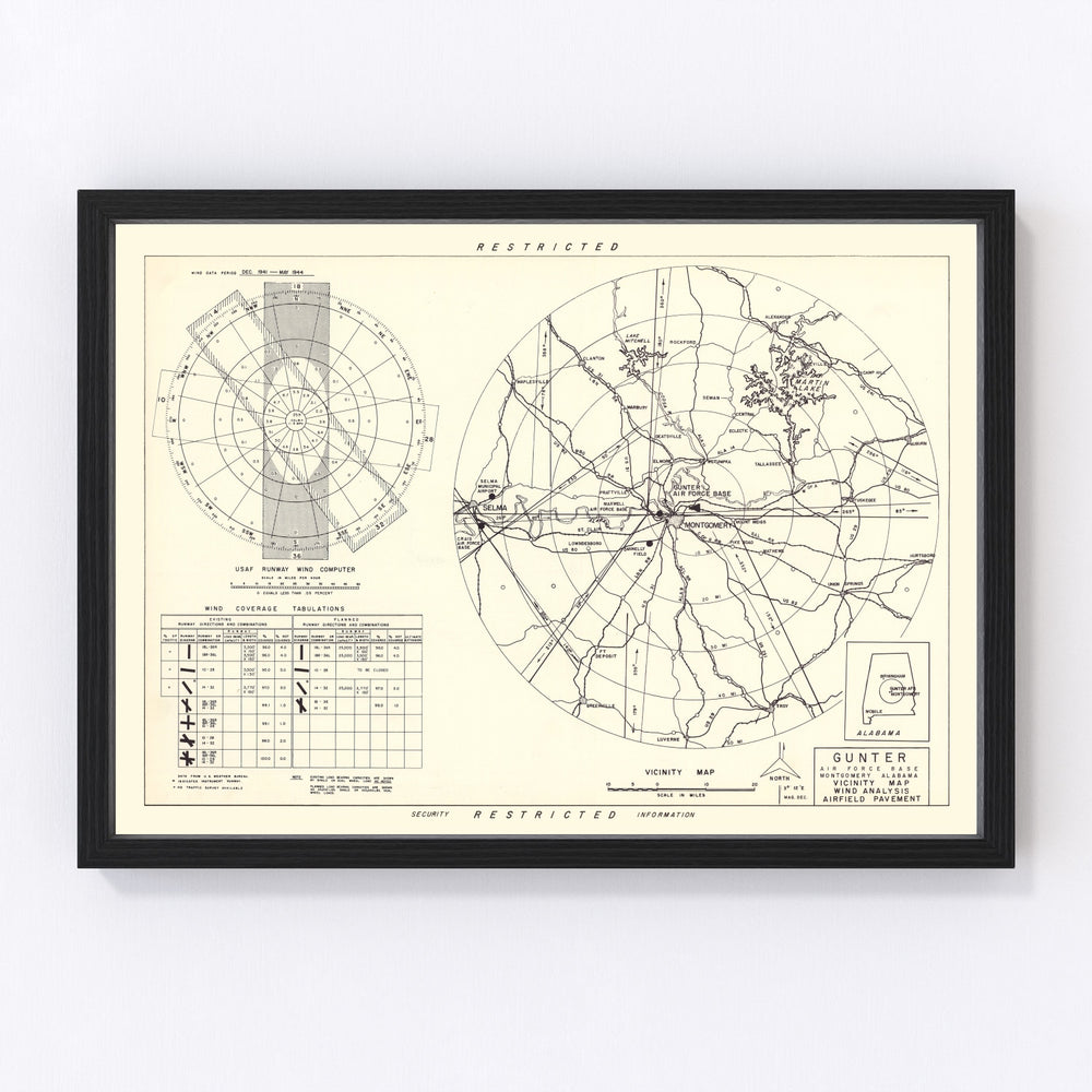 Gunter Air Force Base Vicinity Vintage Map 1952