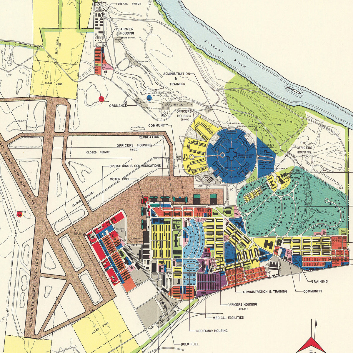 Restored historic details from the 1952 airfield map of Montgomery, Alabama