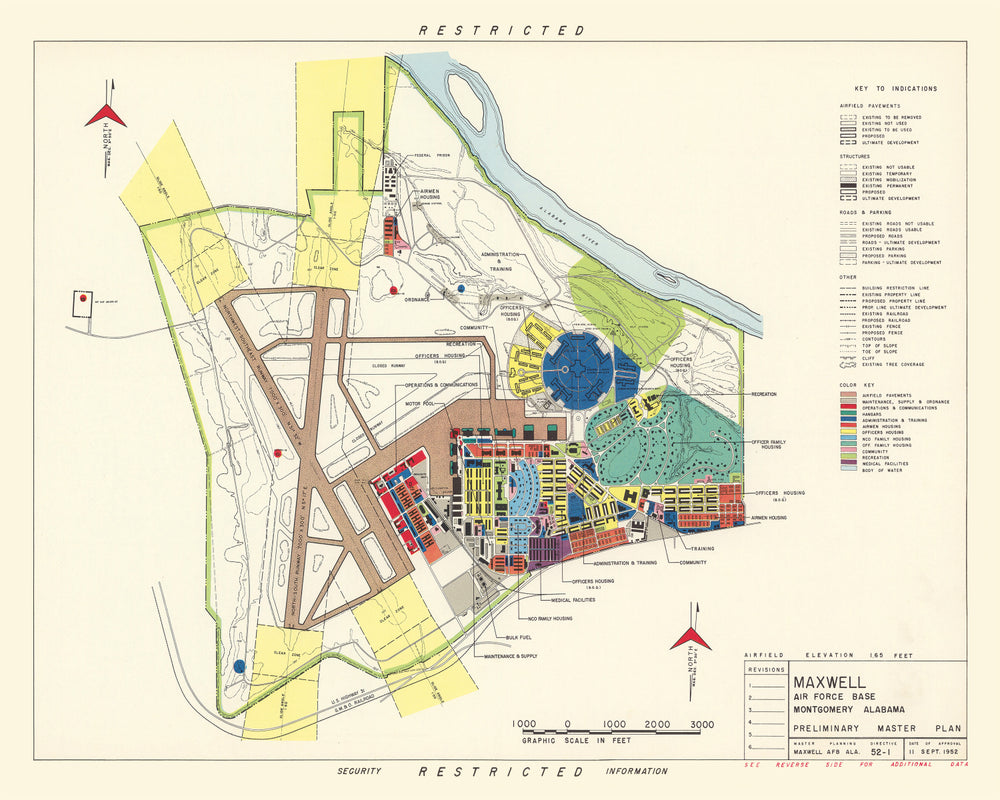 Vintage Map of Maxwell Air Force Base, 1952 print style example