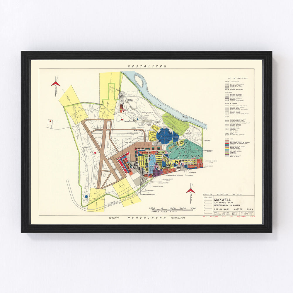 Maxwell Air Force Base Vintage Map 1952
