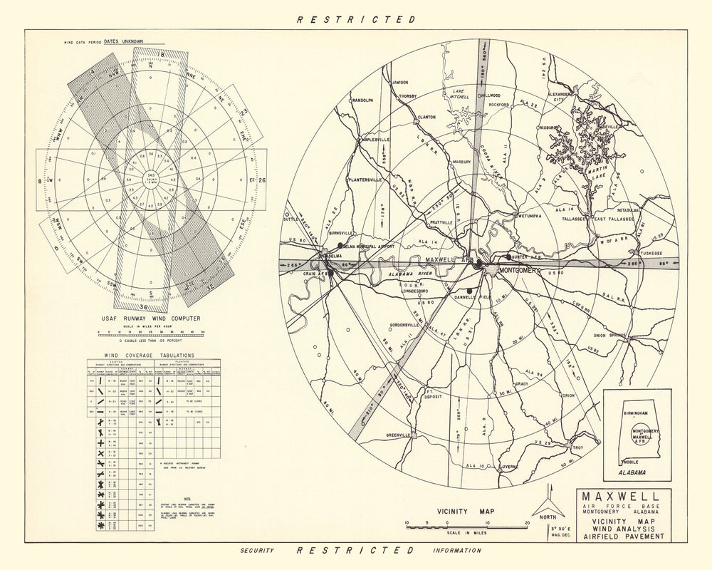 Vintage Map of the Maxwell Air Force Base Vicinity, 1952 print style example