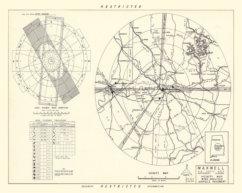 Size comparison using Vintage Map of the Maxwell Air Force Base Vicinity, 1952