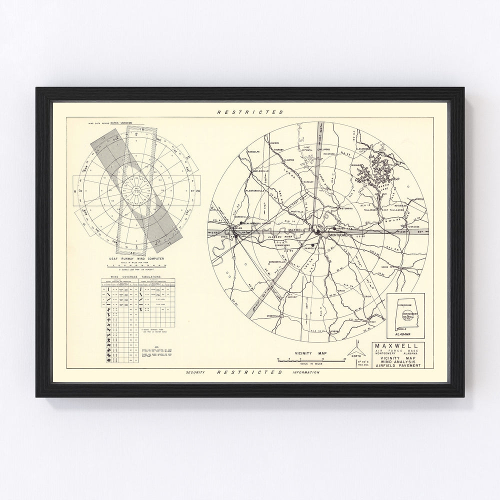 Maxwell Air Force Base Vicinity Vintage Map 1952