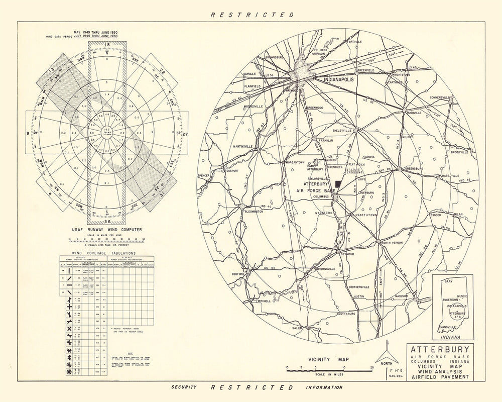 Vintage Map of the Atterbury Air Force Base Vicinity, 1953 print style example