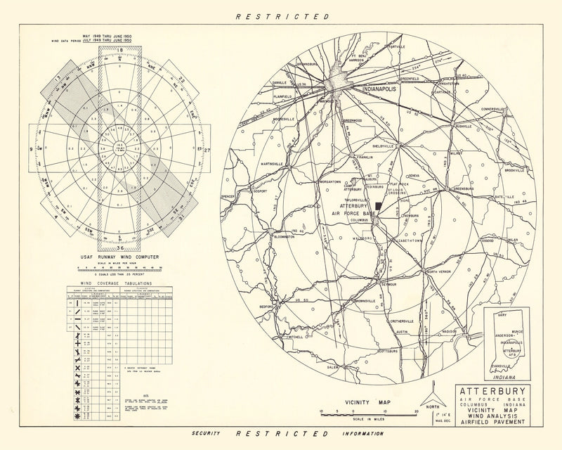 Size comparison using Vintage Map of the Atterbury Air Force Base Vicinity, 1953