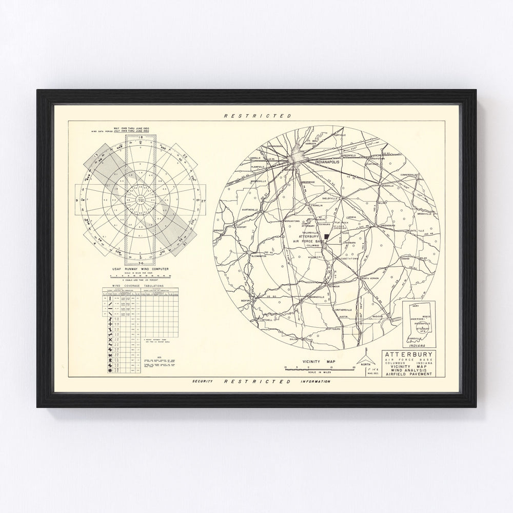 Atterbury Air Force Base Vicinity Vintage Map 1953