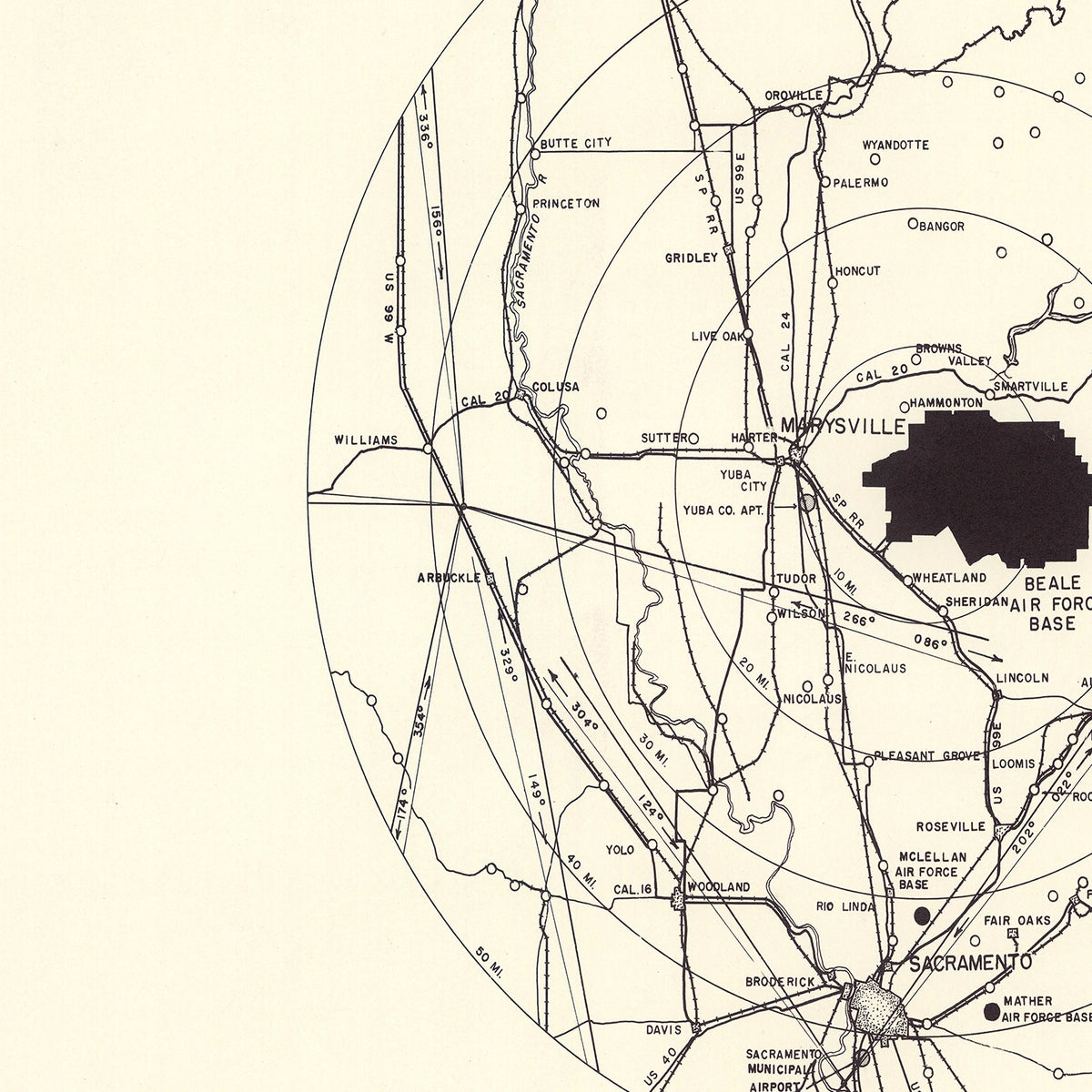 Restored historic details from the 1952 airfield map of Marysville, California