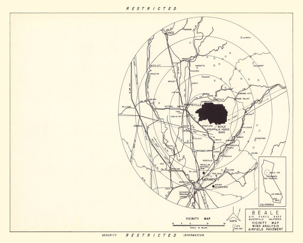 Vintage Map of the Beale Air Force Base Vicinity, 1952 print style example