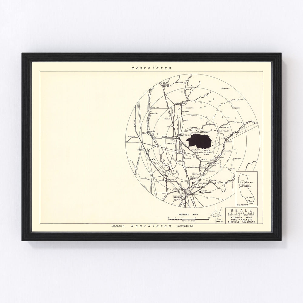 Beale Air Force Base Vicinity Vintage Map 1952