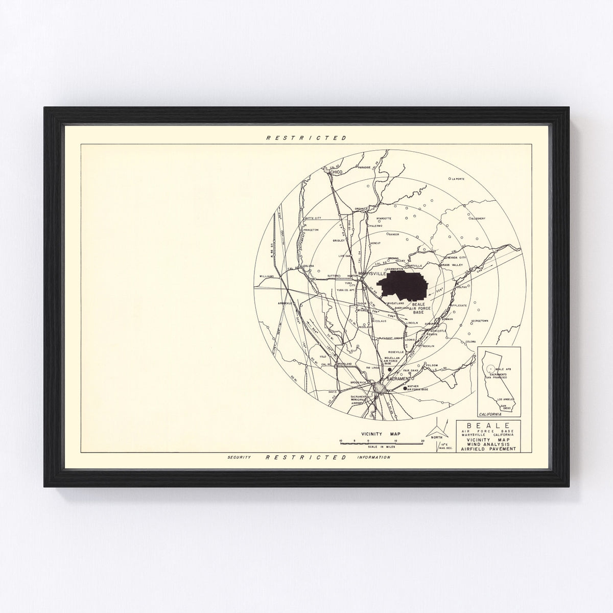 Beale Air Force Base Vicinity Vintage Map 1952