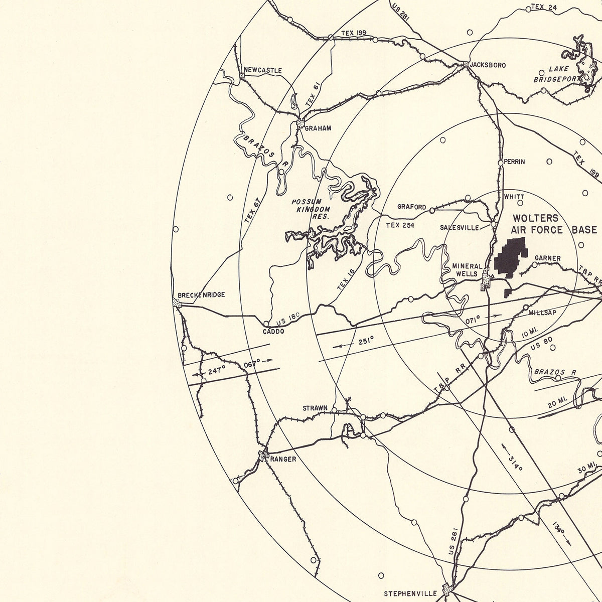 Restored historic details from the 1951 airfield map of Mineral Wells, Texas
