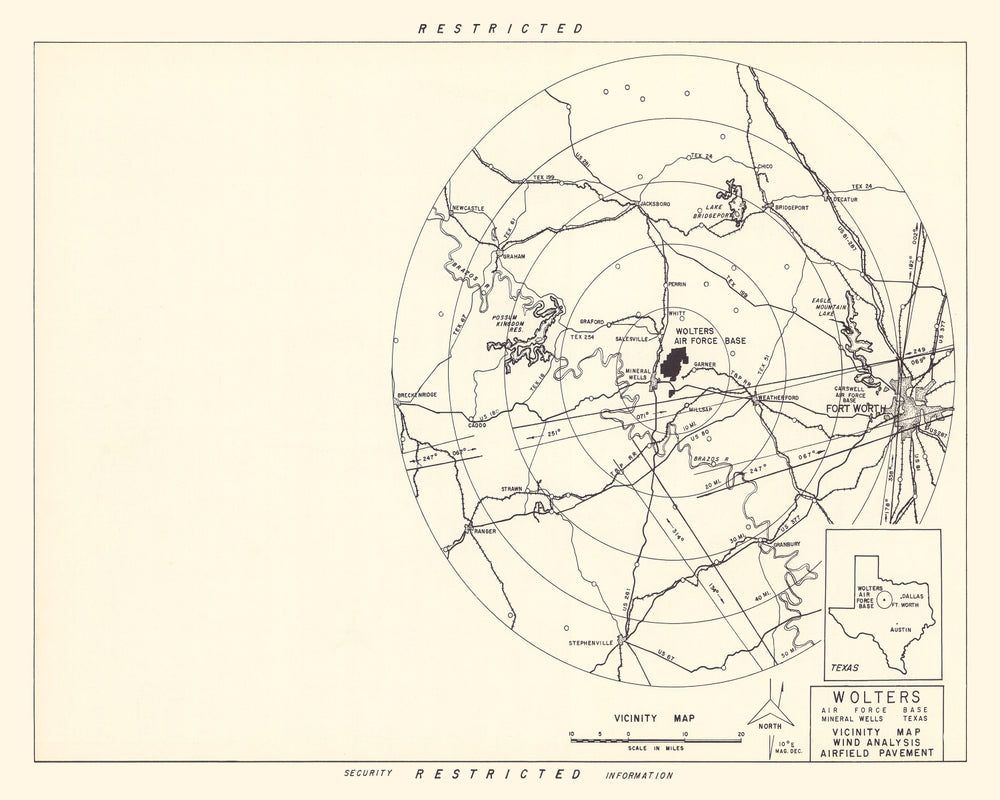 Vintage Map of the Wolters Air Force Base Vicinity, 1951 print style example