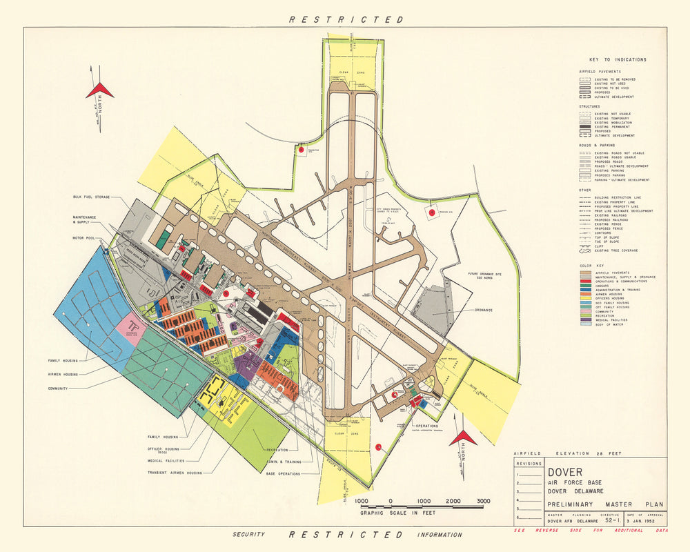 Vintage Map of Dover Air Force Base, 1952 print style example