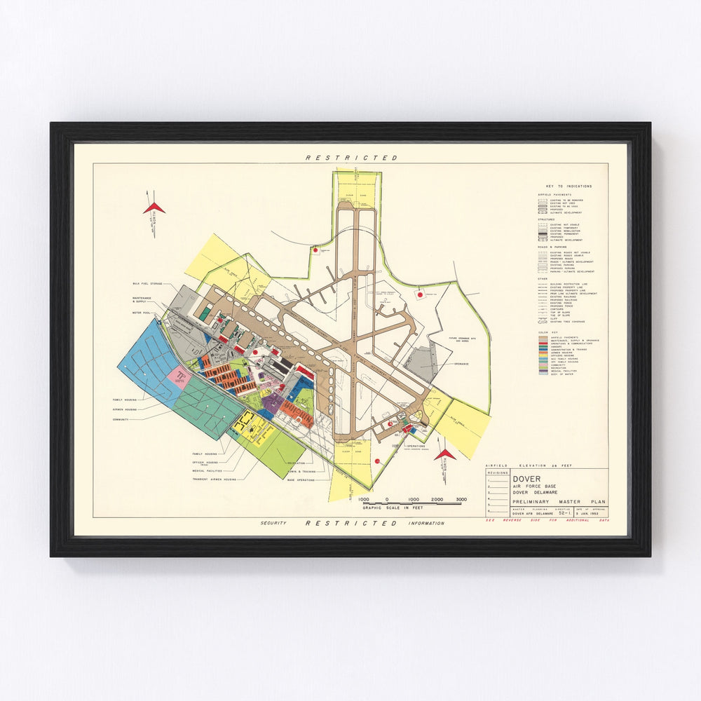 Dover Air Force Base Vintage Map 1952