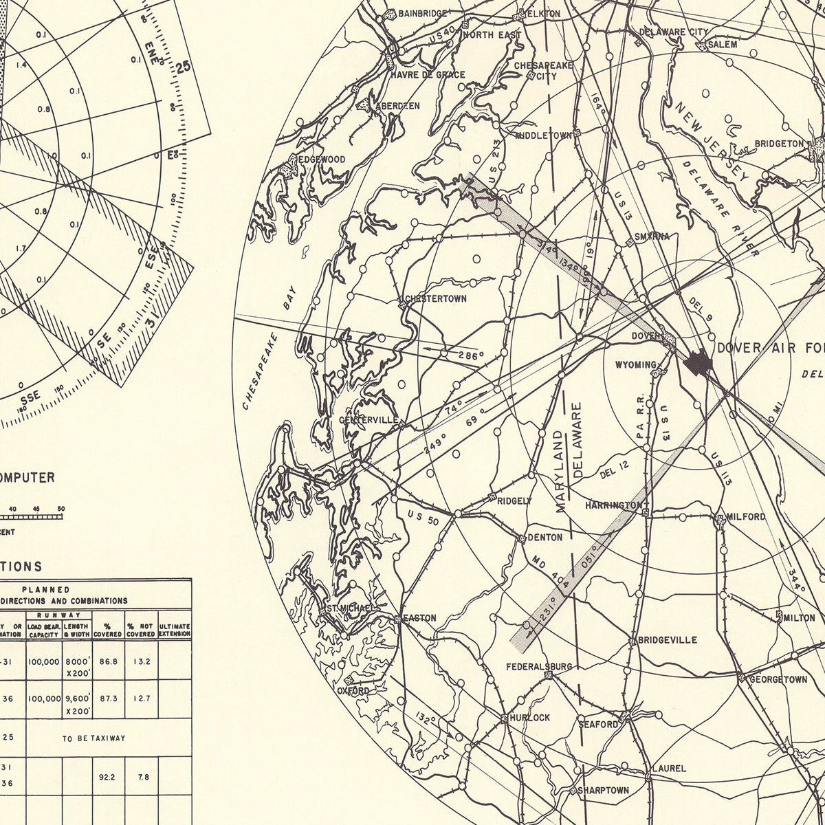 Restored historic details from the 1952 airfield map of Dover, Delaware