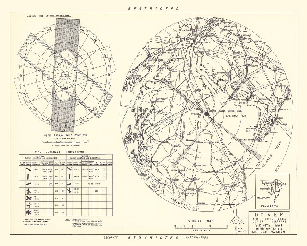 Vintage Map of the Dover Air Force Base Vicinity, 1952 print style example