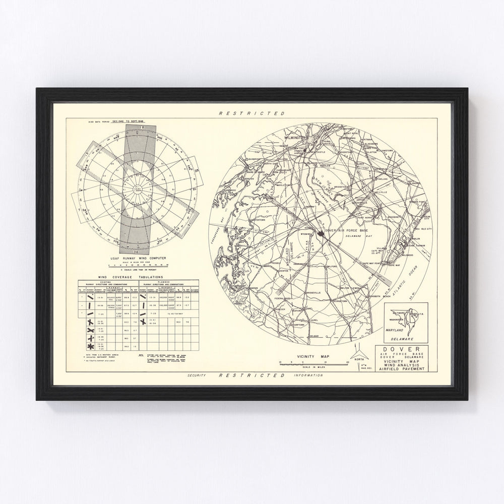 Dover Air Force Base Vicinity Vintage Map 1952