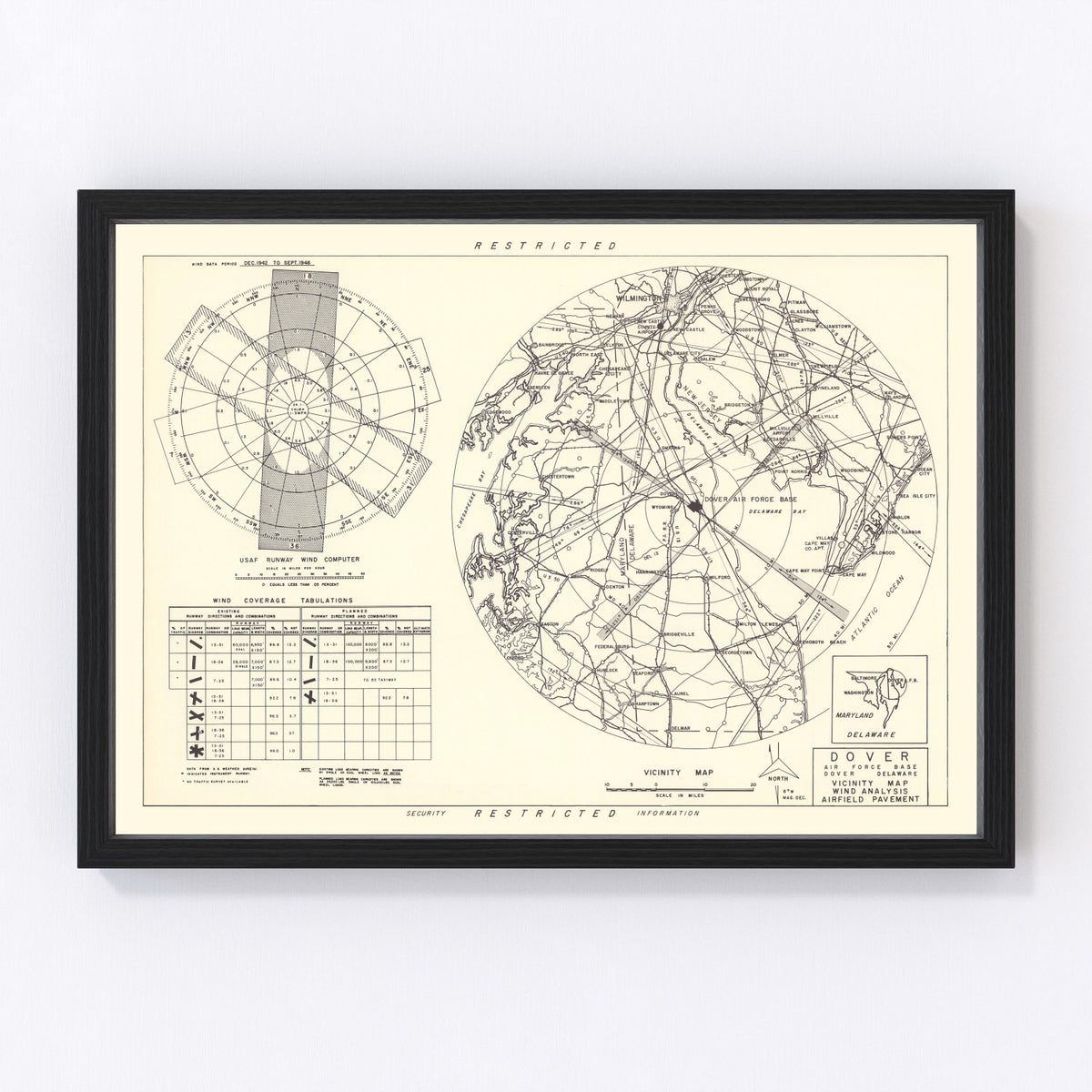 Dover Air Force Base Vicinity Vintage Map 1952