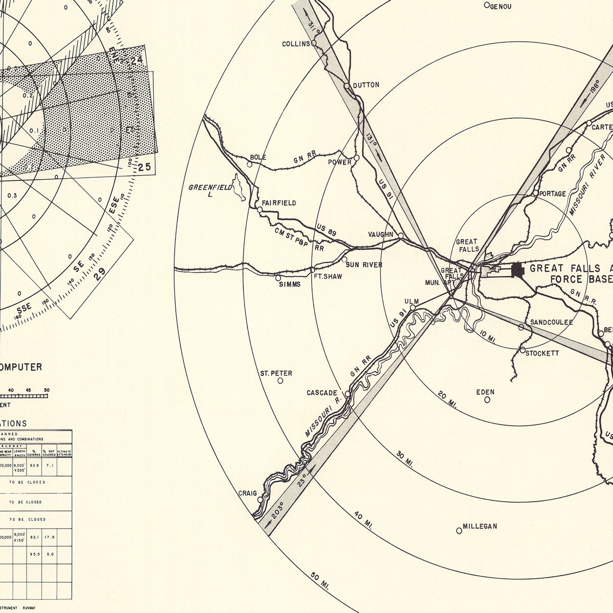 Restored historic details from the 1951 airfield map of Great Falls, Montana