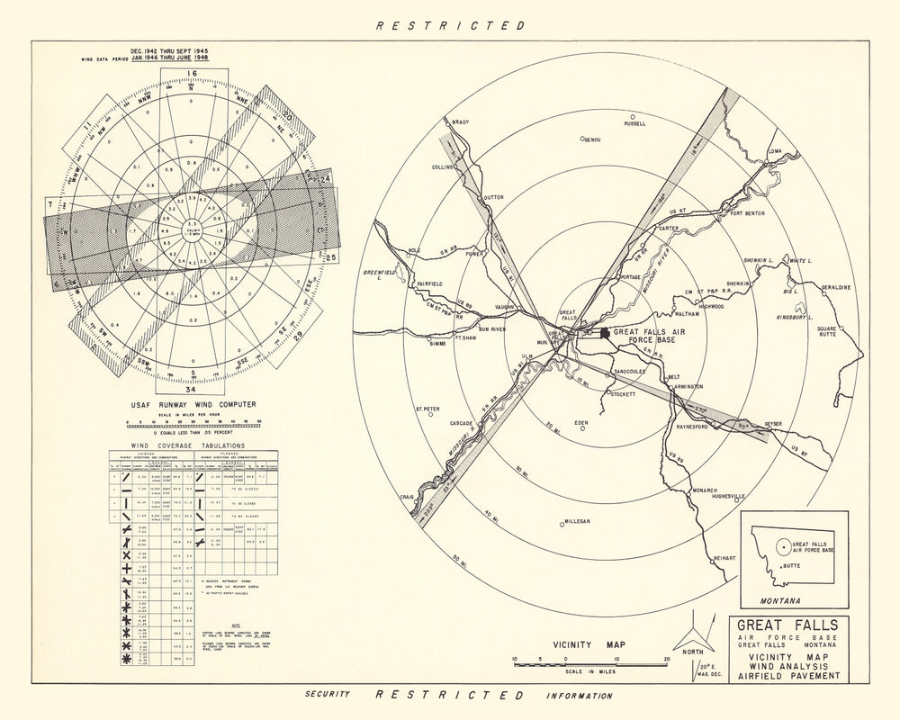 Vintage Map of the Great Falls Air Force Base Vicinity, 1951 print style example