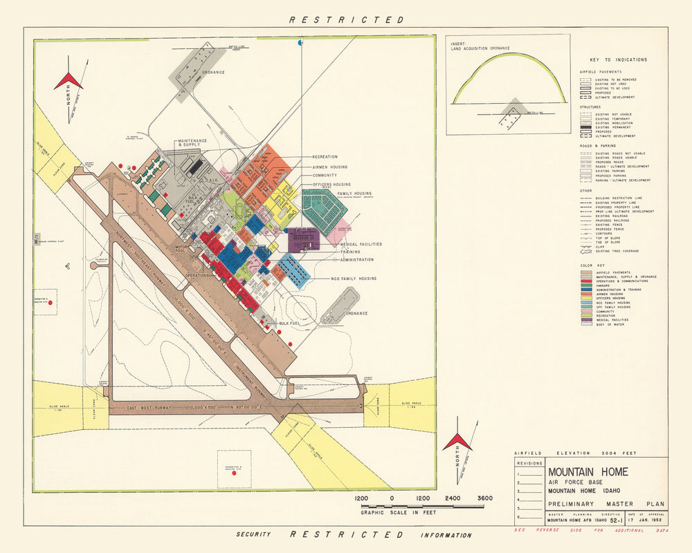 Vintage Map of Mountain Home Air Force Base, 1952 print style example