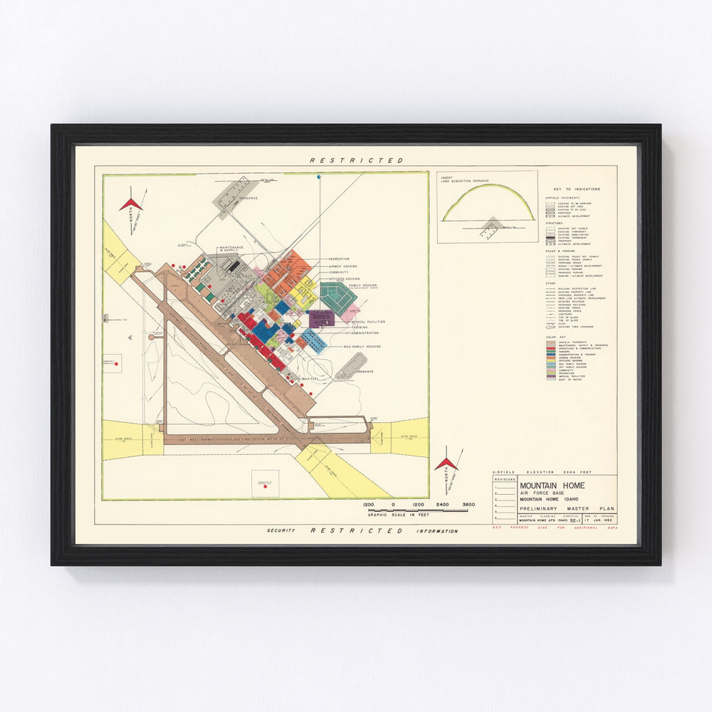 Mountain Home Air Force Base Vintage Map 1952