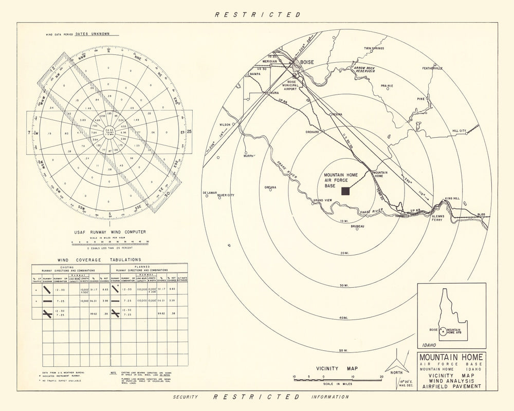 Vintage Map of the Mountain Home Air Force Base Vicinity, 1952 print style example