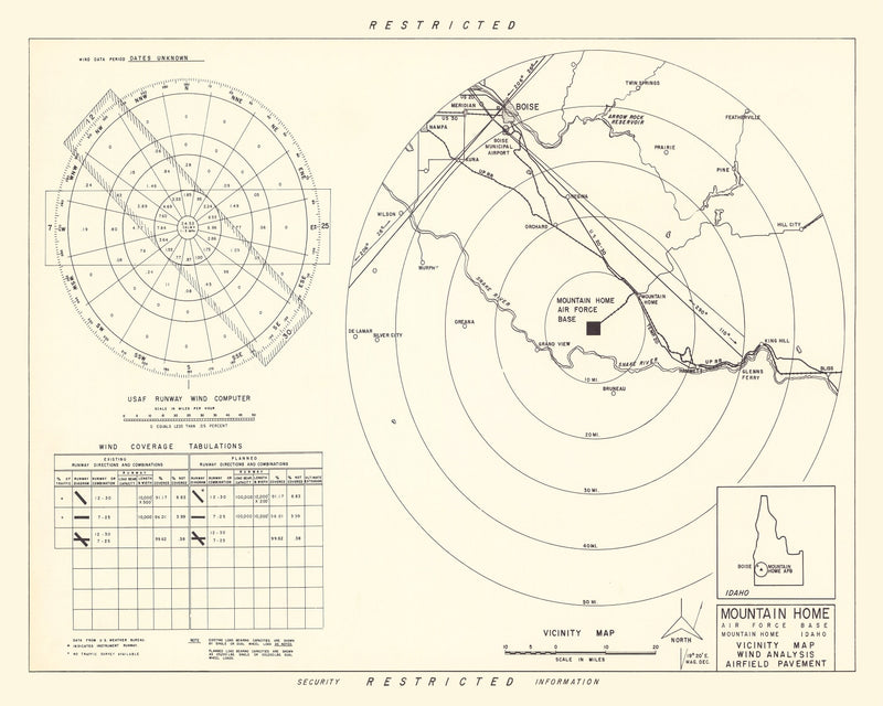 Size comparison using Vintage Map of the Mountain Home Air Force Base Vicinity, 1952