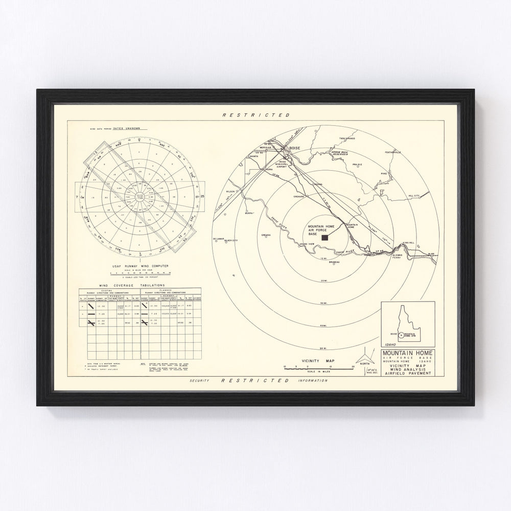 Mountain Home Air Force Base Vicinity Vintage Map 1952