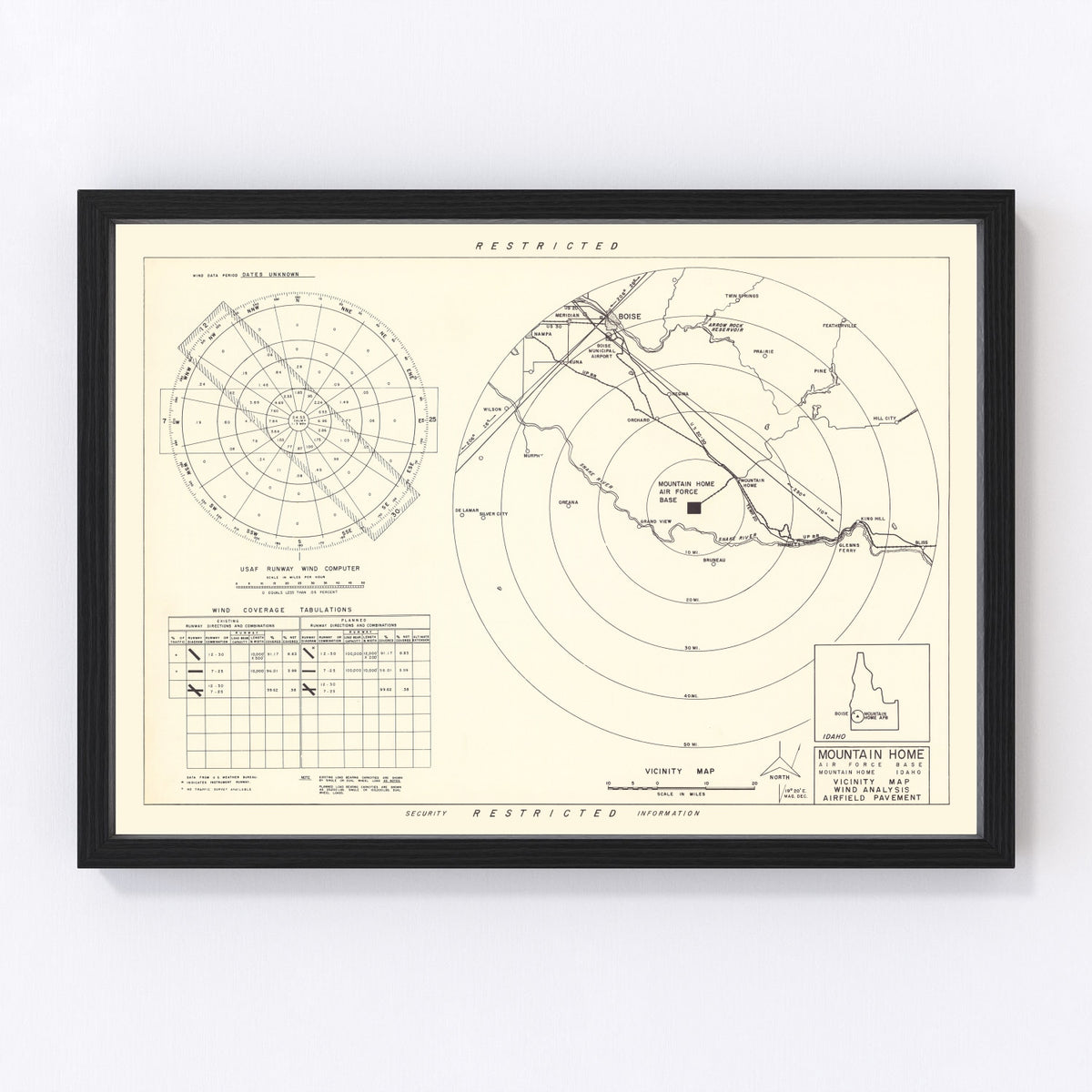 Mountain Home Air Force Base Vicinity Vintage Map 1952