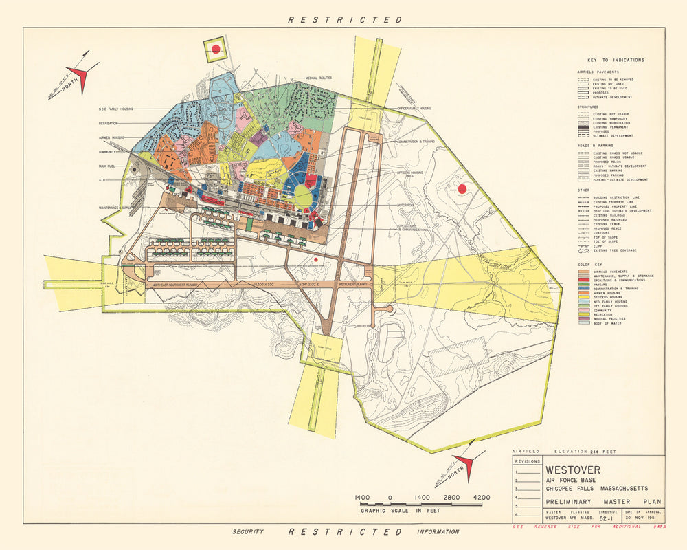 Vintage Map of Westover Air Force Base, 1951 print style example