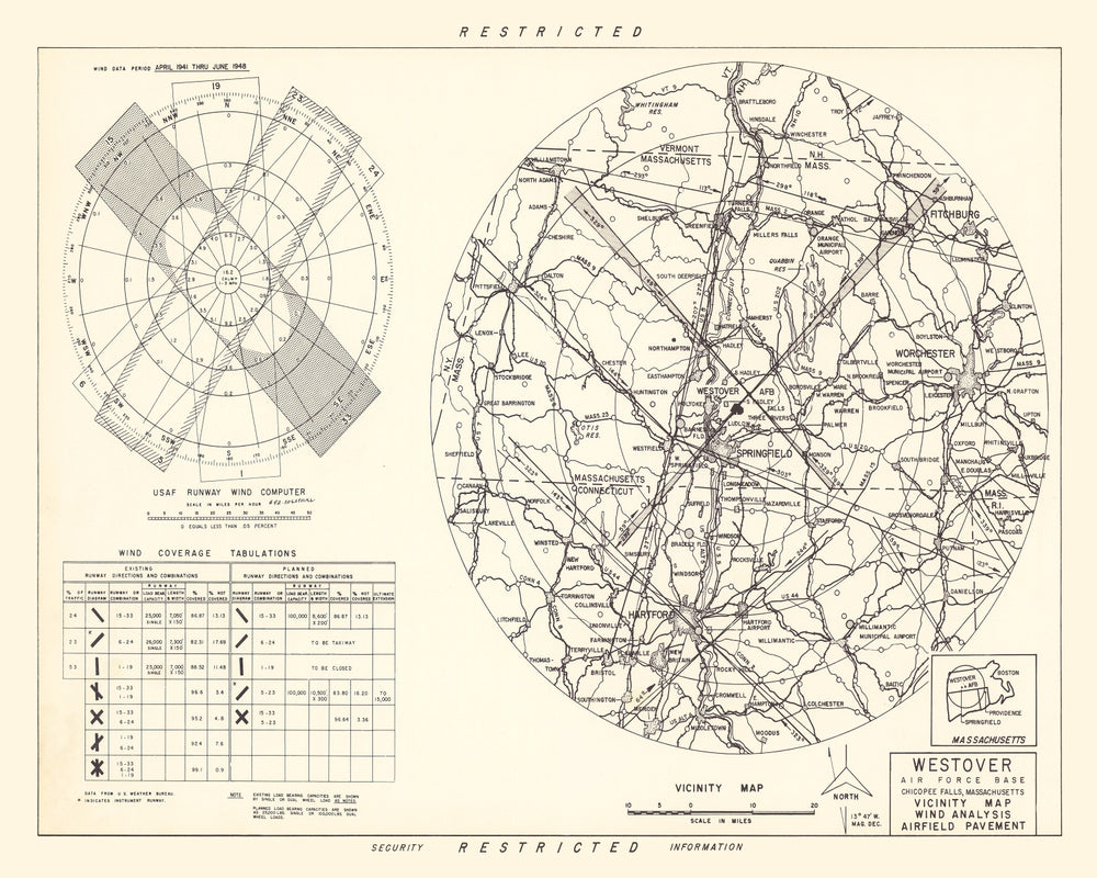 Vintage Map of the Westover Air Force Base Vicinity, 1951 print style example