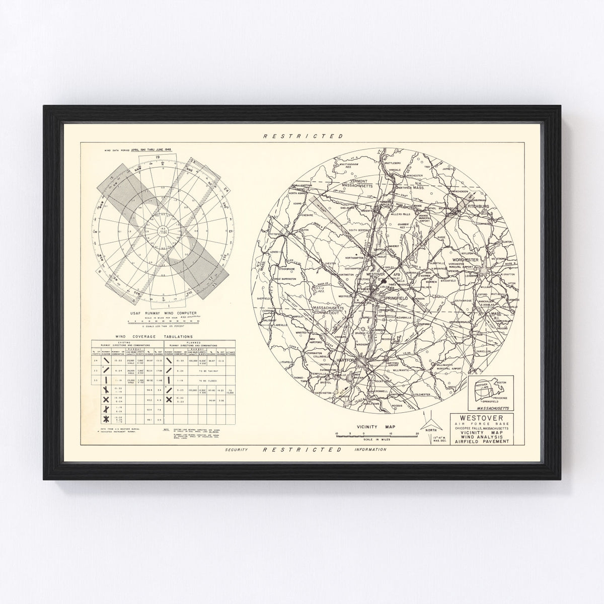 Westover Air Force Base Vicinity Vintage Map 1951